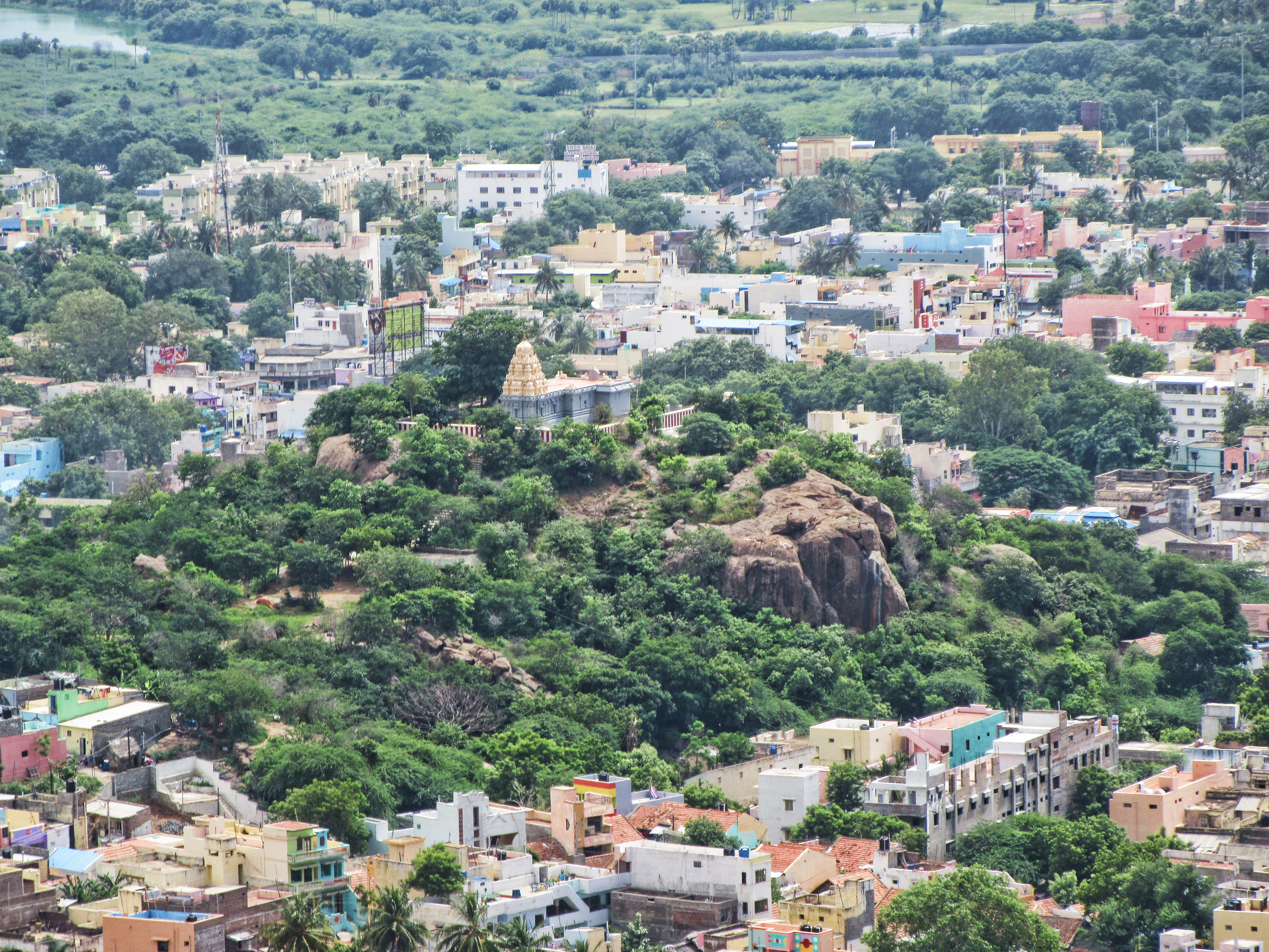 View of Arthanarisvarar Temple from the viewing rock below Skandashram
