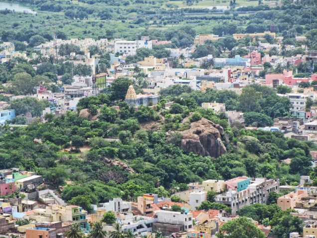 View of Arthanarisvarar Temple from the viewing rock below Skandashram