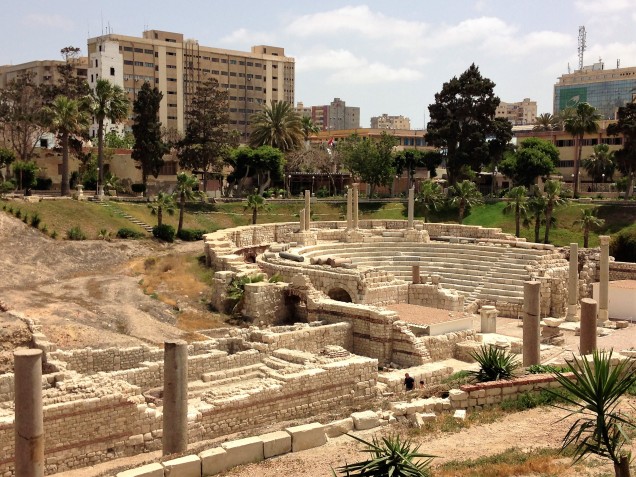 View of the old Roman amphitheater at Kom el Dikka, Alexandria, Egypt