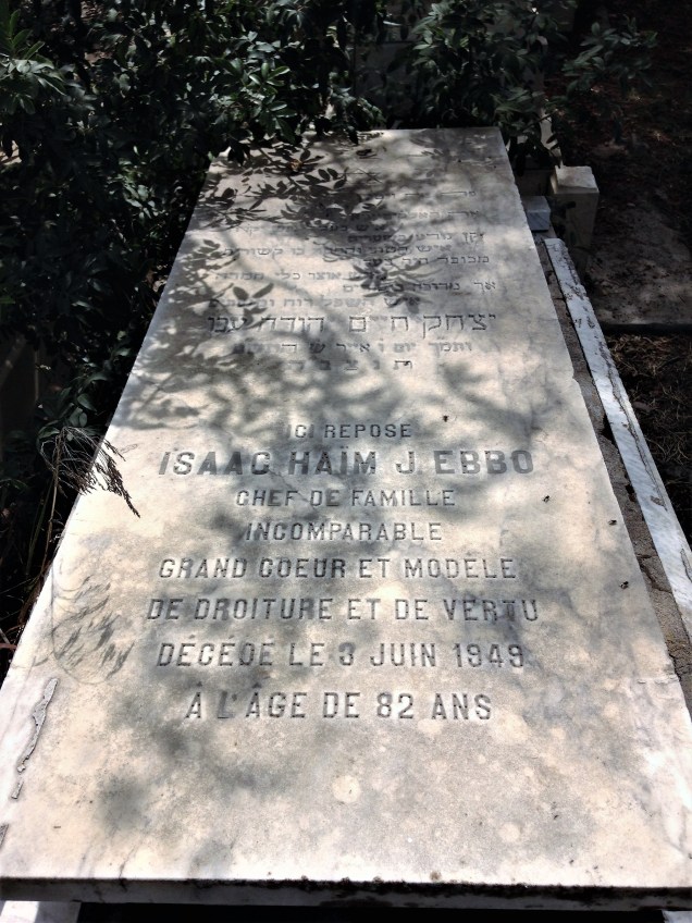 Tombstone of Isaac Haim Ebbo inscribed in French, Jewish cemetery of Alexandria