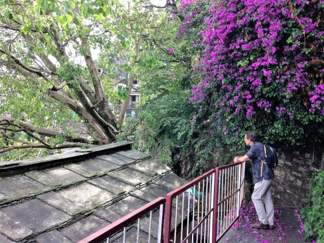 Alan on a footpath in a residential neighborhood of Almora, Uttarakhand