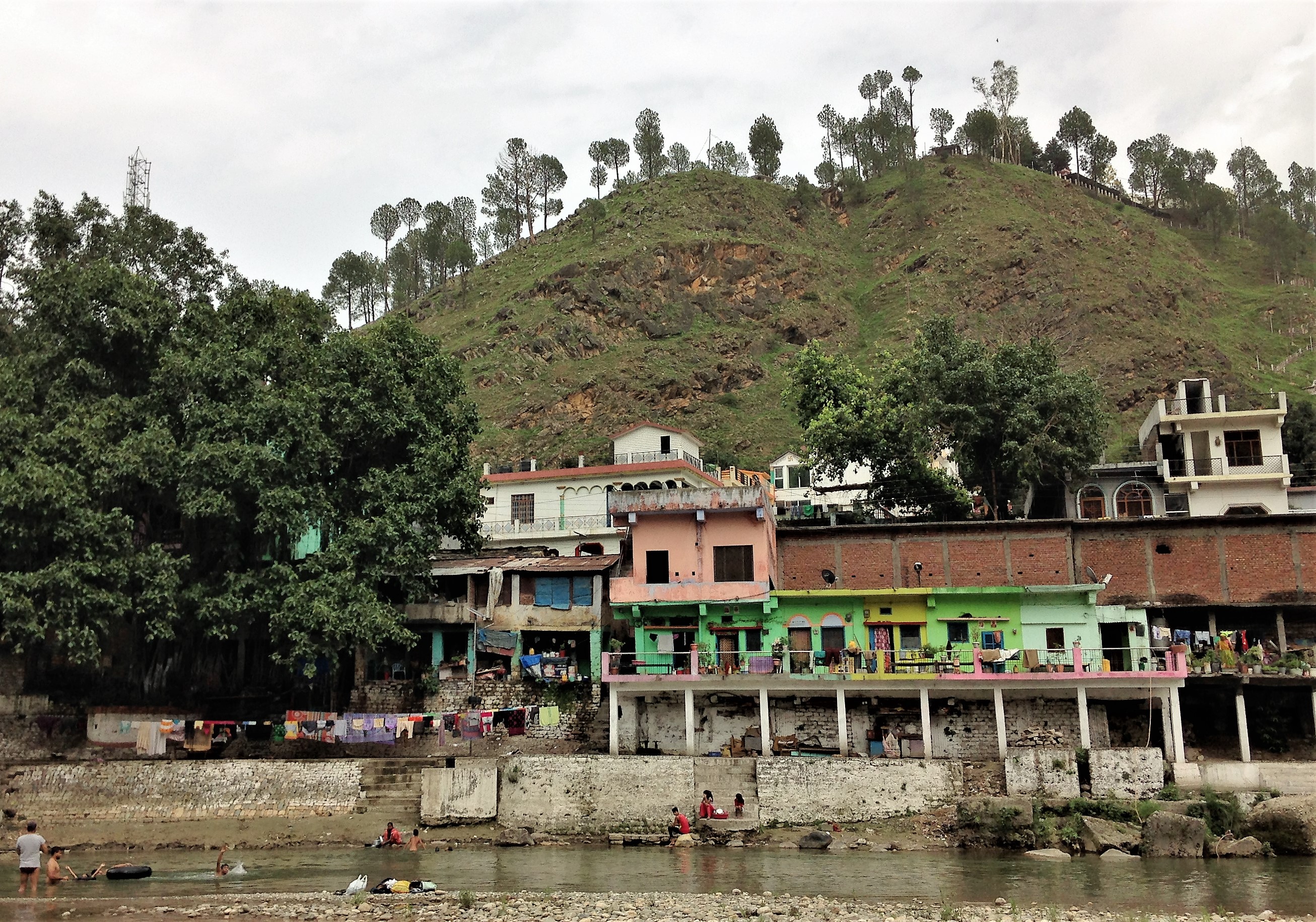 View of Chandika Temple high on a hill above the Saryu River, Bageshwar, Uttarakandh