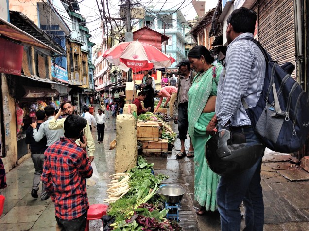 Two levels of the pedestrian mall meet at this corner in Almora.