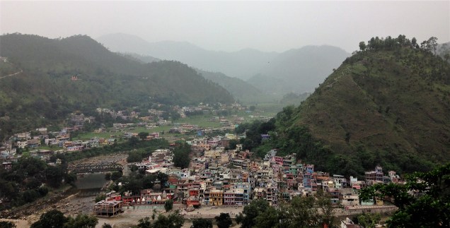 View of the valley that runs north from Bageshwar, with town of Bageshwar in foreground. Uttarakhand.