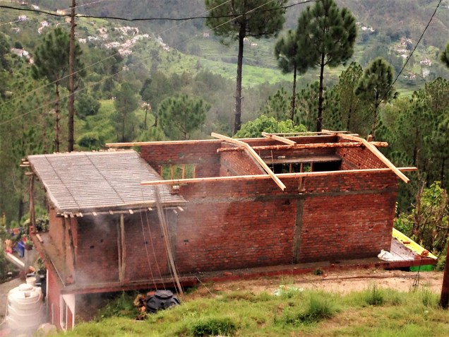 Rebar on flat concrete roof of house in Papershali, Almora, Kumaon, Uttarakhand