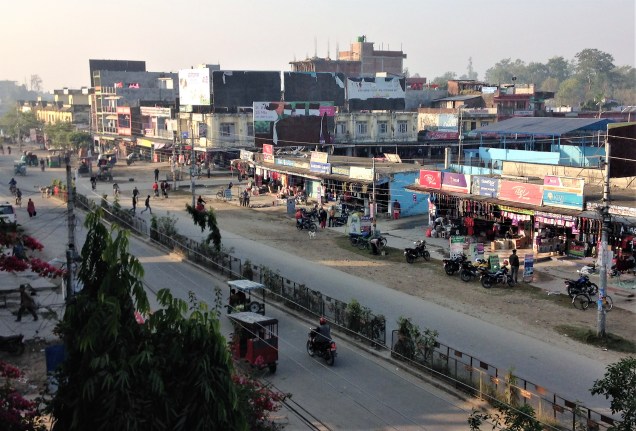 Main road in Mahendranagar, Nepal, from the window of our hotel room.
