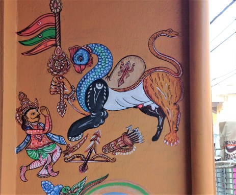 Navagunjar, a form of Vishnu or Krishna, painted on the side of a house in Puri, Odisha