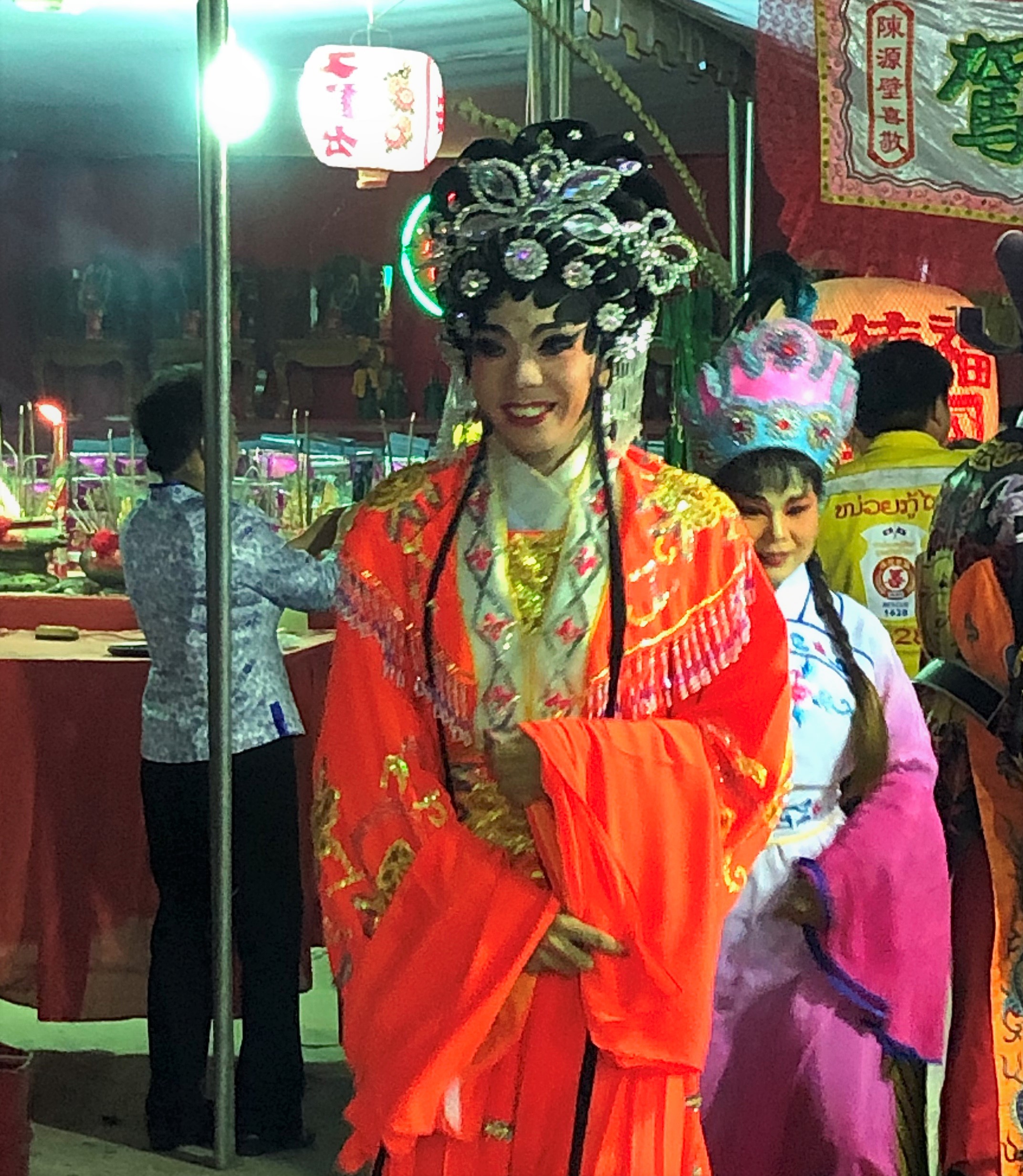 Tall female actor at Chinese opera, Vientiane, Laos